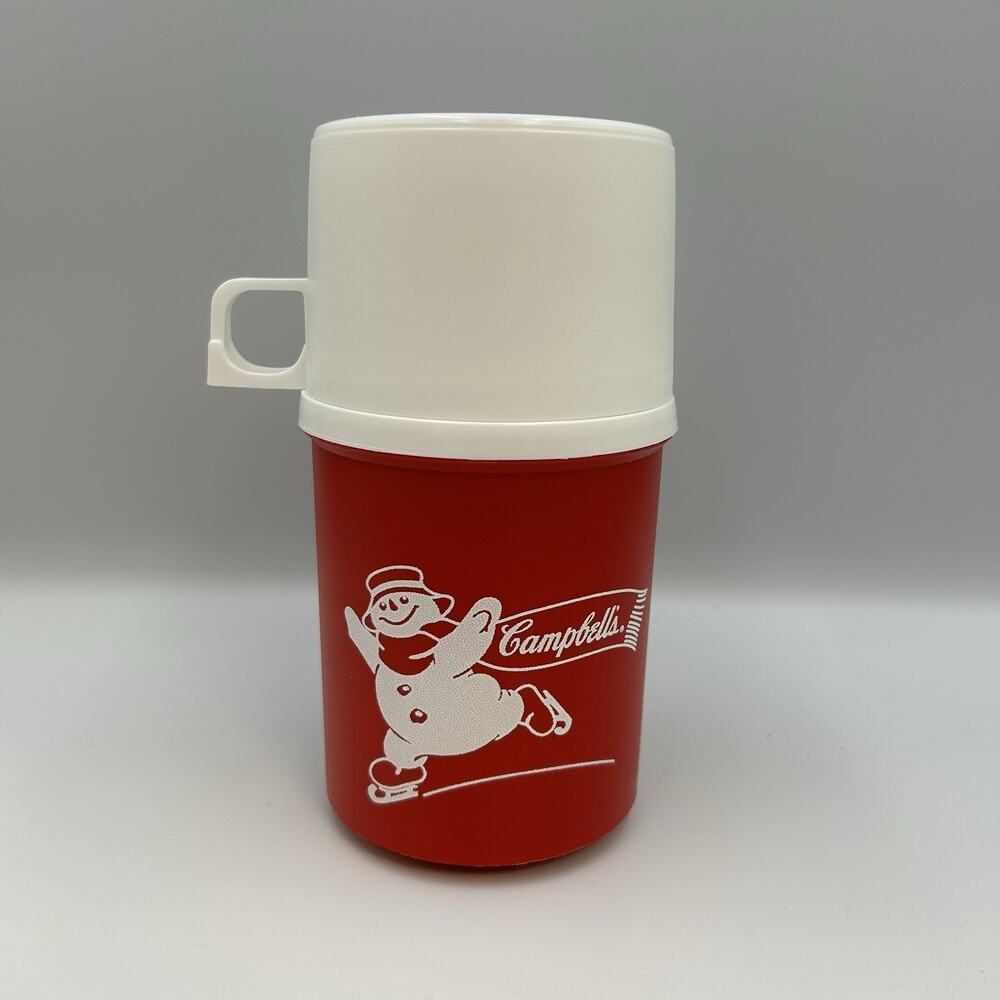 Vintage Alladinware Campbell's Soup Thermos with Cup - Red/White Snowman Alladin